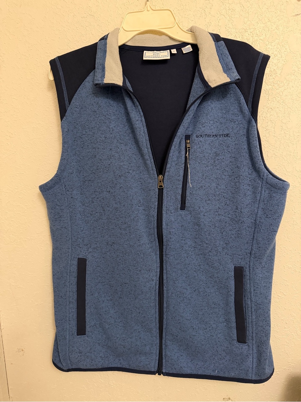 Southern Tide Blue Fleece Vest with Navy Trim